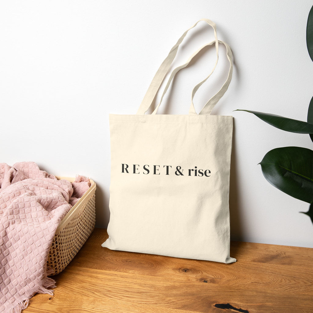 Reset & Rise Cotton Canvas Tote Bag - Inspirational Minimalist Reusable Shopper